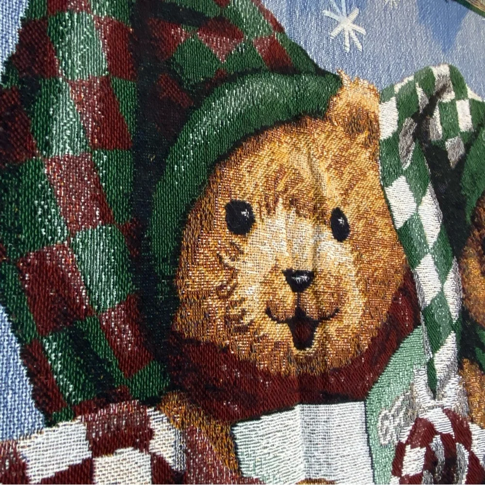 Vintage Bear Choir Holiday Christmas Woven Tapestry Throw Blanket 55
